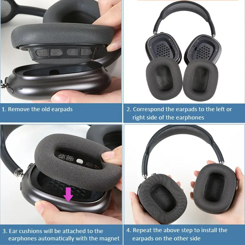 Συμβατά Ανταλλακτικά μαξιλαράκια για Apple AirPods Max ( ζεύγος- space grey)-370160 - Image 4